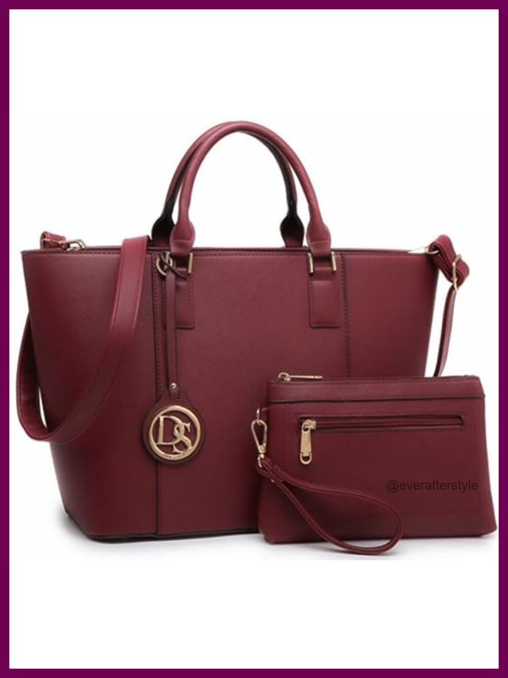 Large Shoulder Tote Bag with Gold-Tone Hardware, Satchel Purse with Clutch